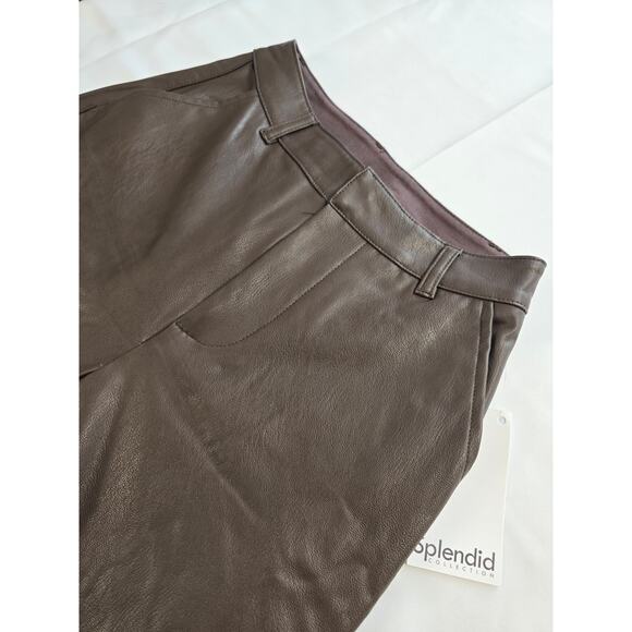 NWT Splendid Chocolate Brown Vegan Leather Wide Leg High Waist Pants Size 0 - Picture 4 of 7